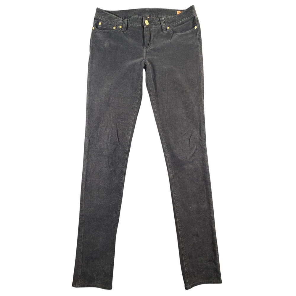 Tory Burch Black Super Skinny Corduroy Pants Womens Size 31 Gold Logo Hardware